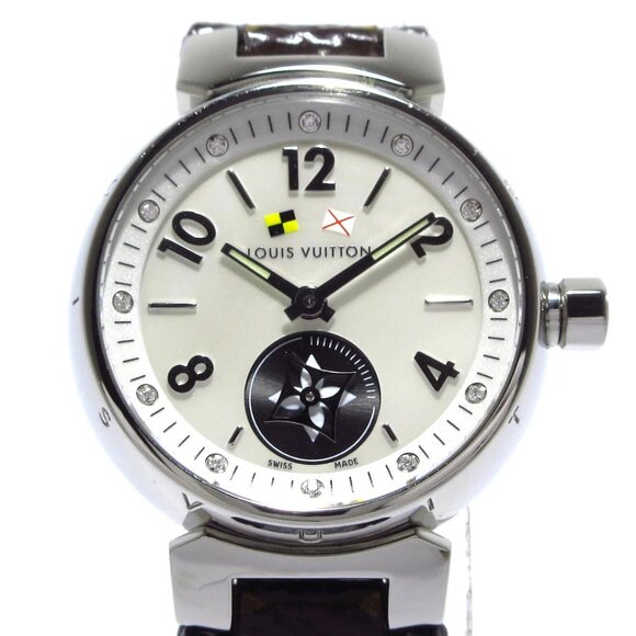 LOUIS VUITTON Silver Dark Brown Beige Women's Wrist Watch 875-082025 - Picture 1 of 12